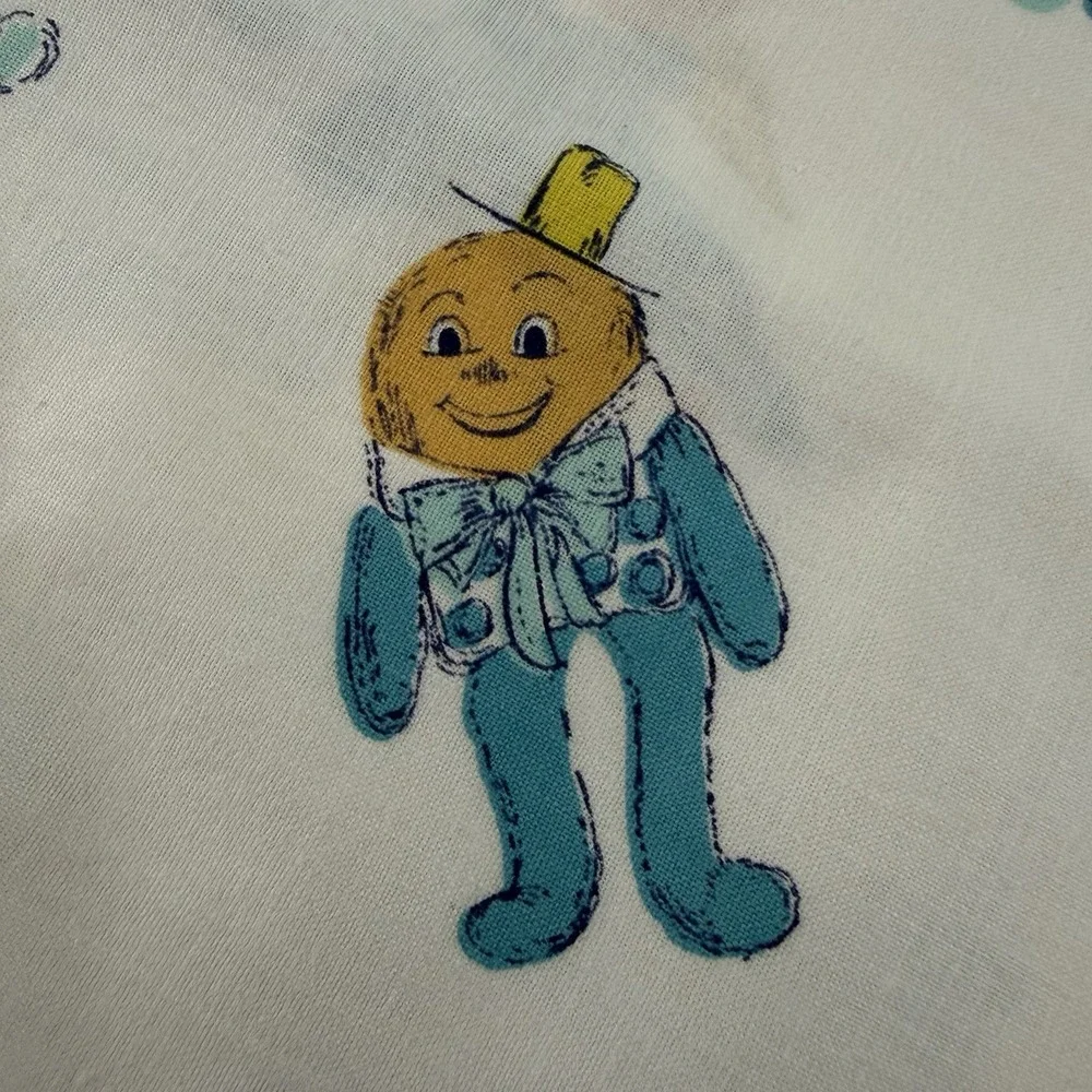 VTG Fabric Raggedy Ann Andy Humpty Dumpty Scary Bunny Mother Goose Blue  65x36